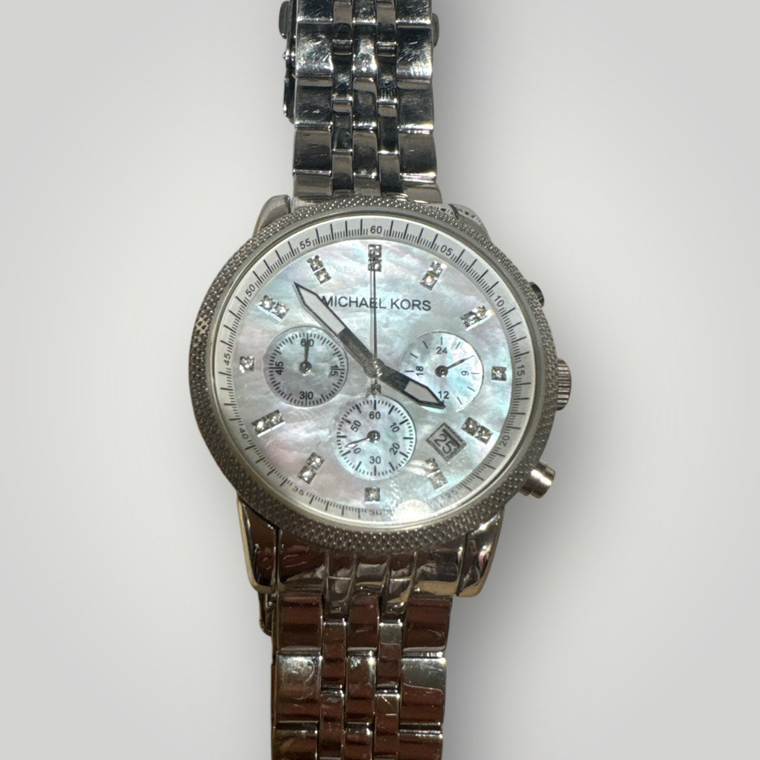 Michael Kors Silver Chronograph Watch with Crystal Accents